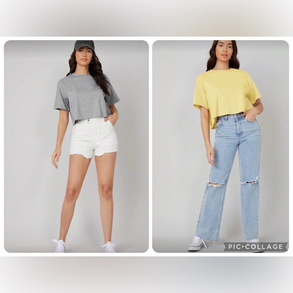 LIKE NEW Bundle: SHEIN Basics Women’s Drop Shoulder Solid Crop Tees - Sz Large